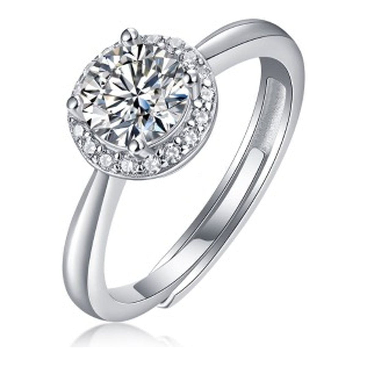 Round Halo 1 Carat Moissanite Halo Ring in Sterling Silver