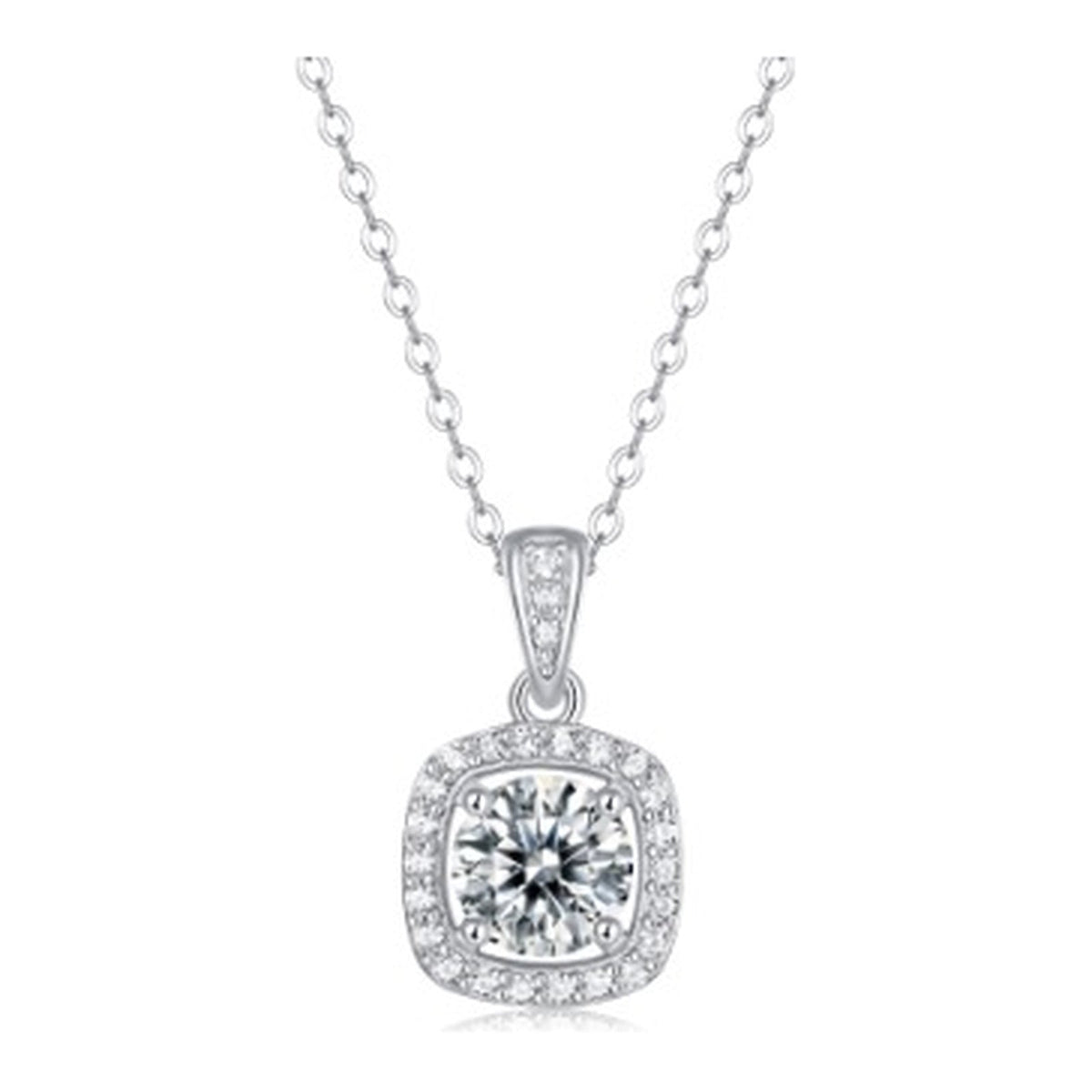 Cushion Drop 1 Carat Moissanite Halo Necklace in Sterling Silver