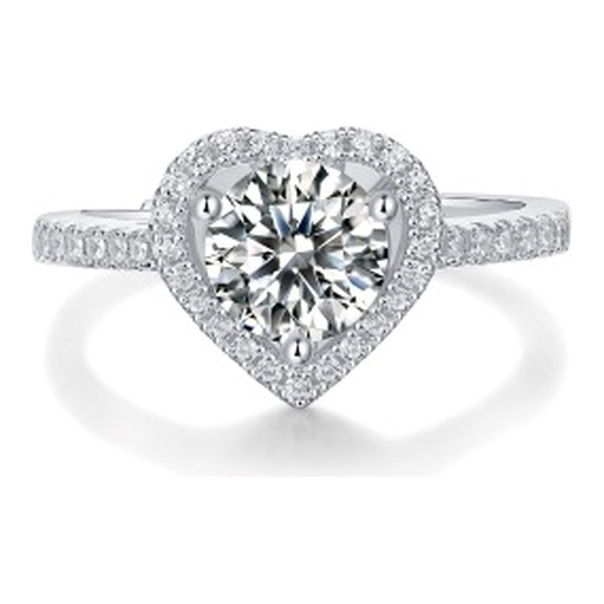 Heartline 1 Carat Moissanite Heart Halo Ring in Sterling Silver
