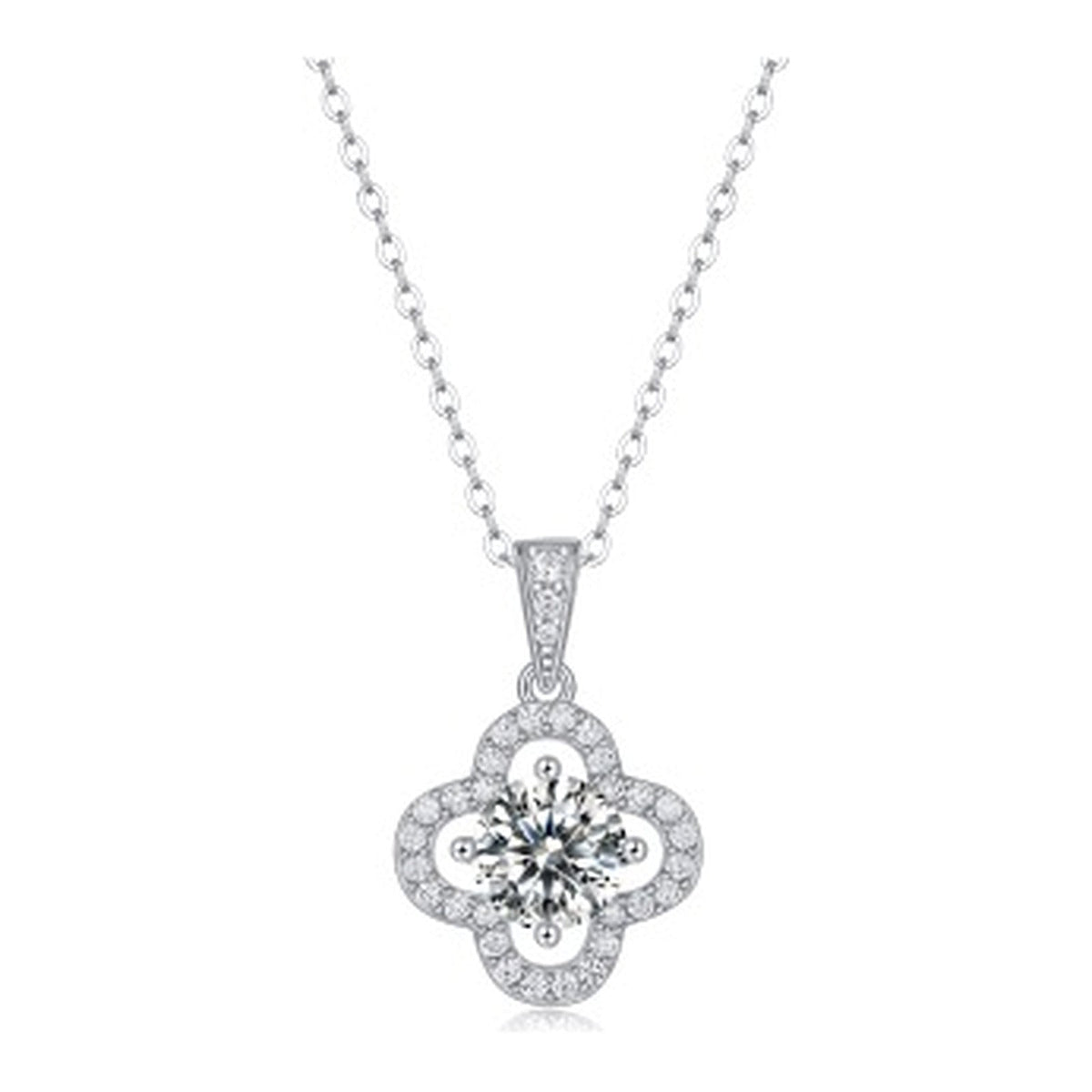 Clover 1 Carat Moissanite Halo Pendant Necklace in Sterling Silver