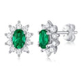 Verdi Green Oval Stone Halo Stud Earrings in Sterling Silver