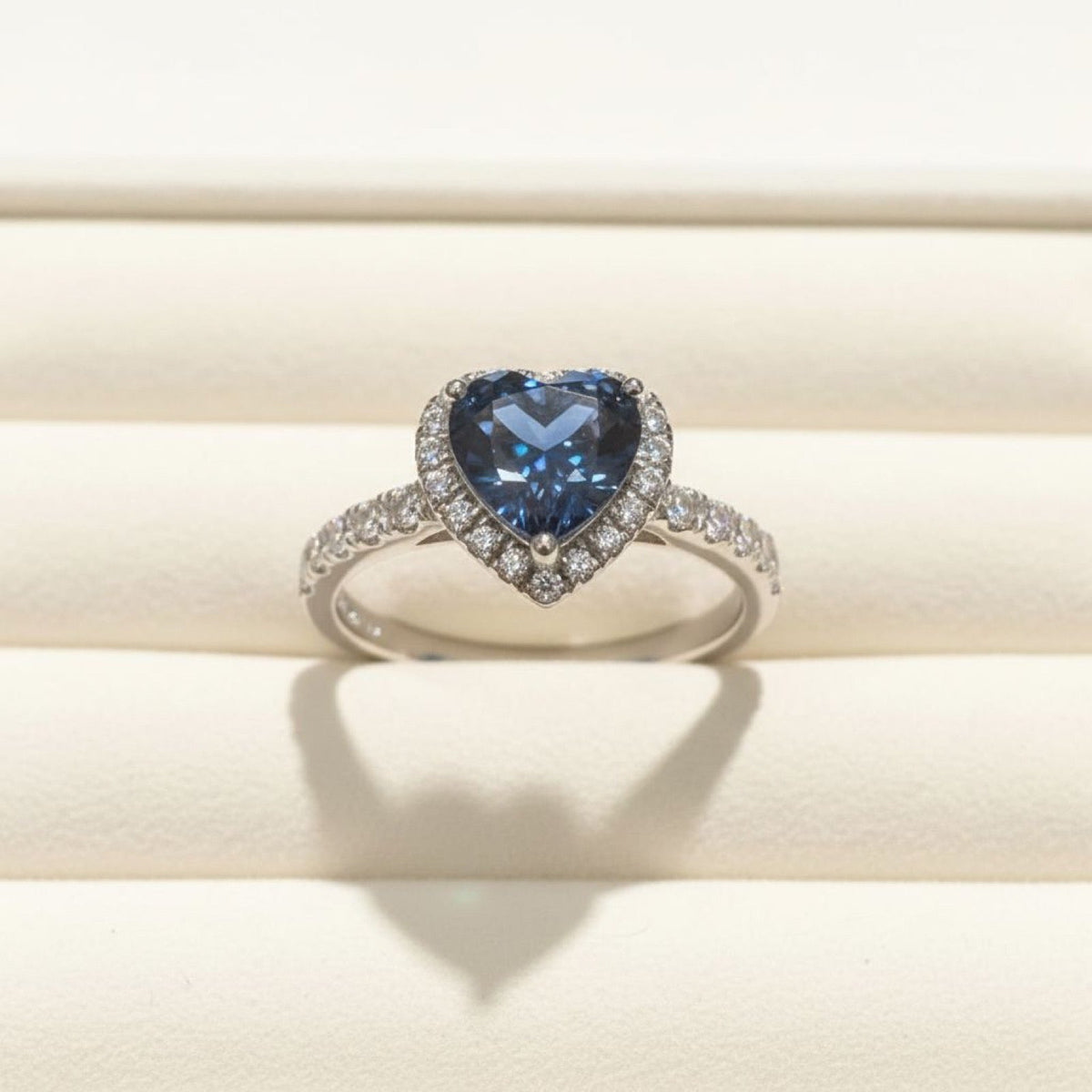 Midnight 2 Carat Blue Heart Moissanite Halo Ring in Sterling Silver