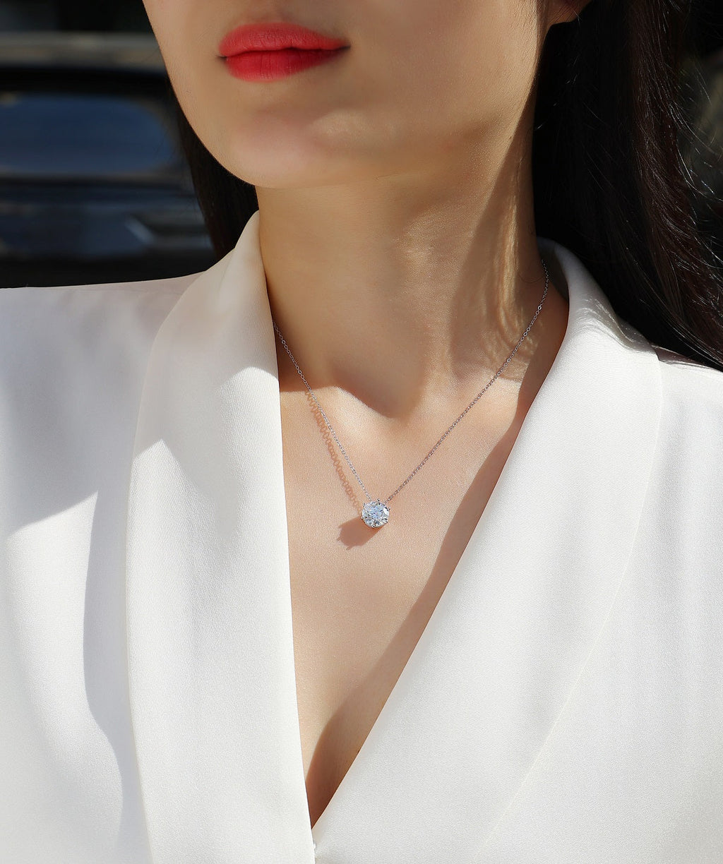 Afternoon Moissanite Pendant Necklace in S925 Sterling Silver