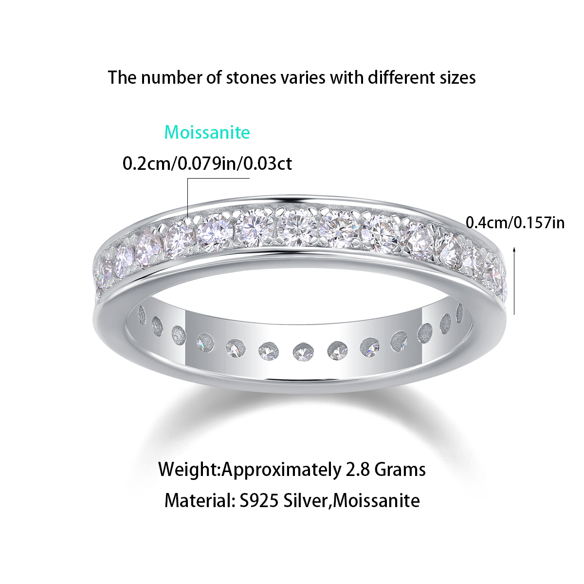 Trail Moissanite Ring in S925 Sterling Silver
