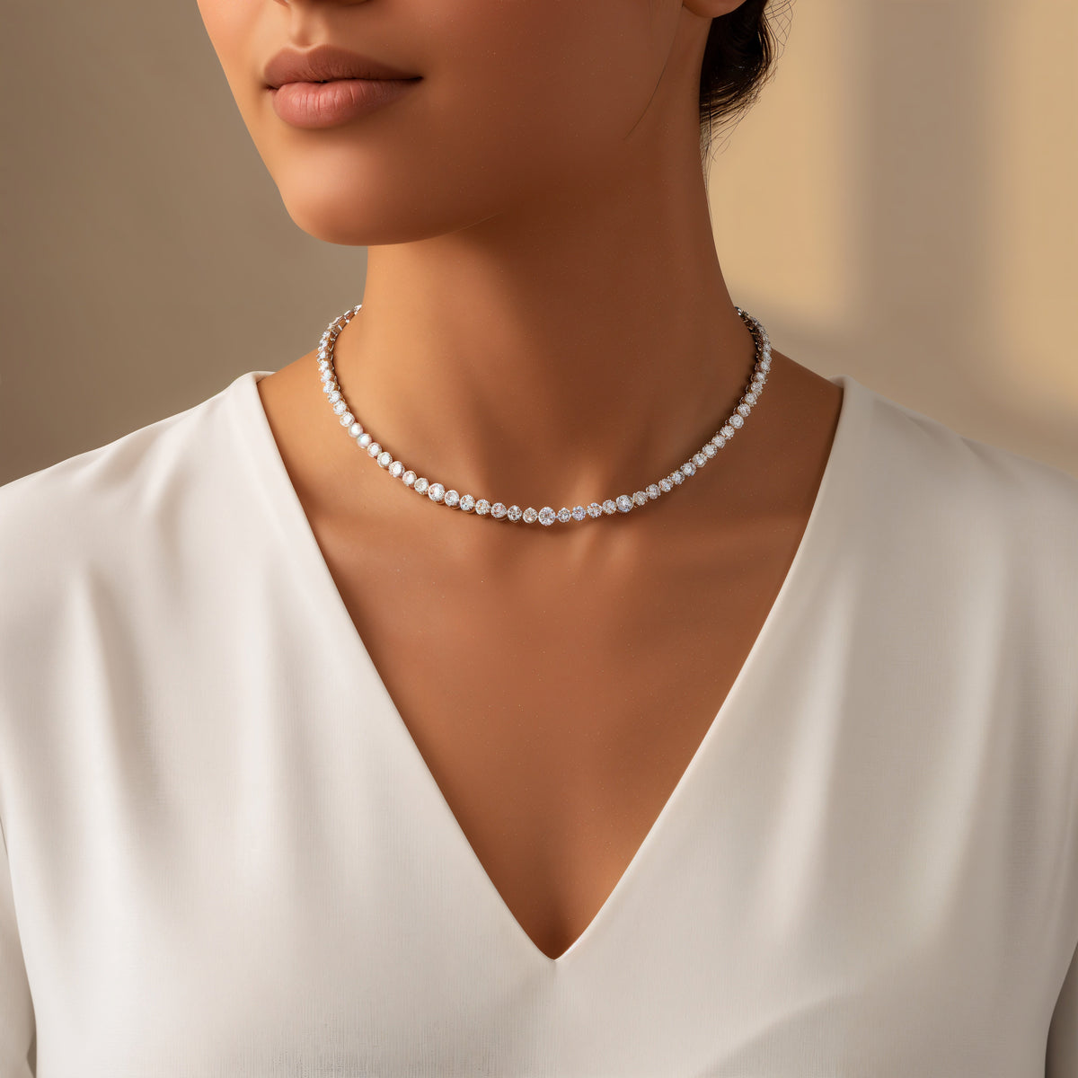 Bezela Moissanite Tennis Necklace in Sterling Silver